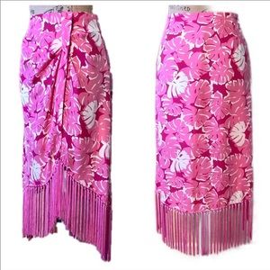 Michael Kors Pink Festival Hi/Lo Fringe Silk Skirt